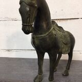 Sculpture horse bronze green patina