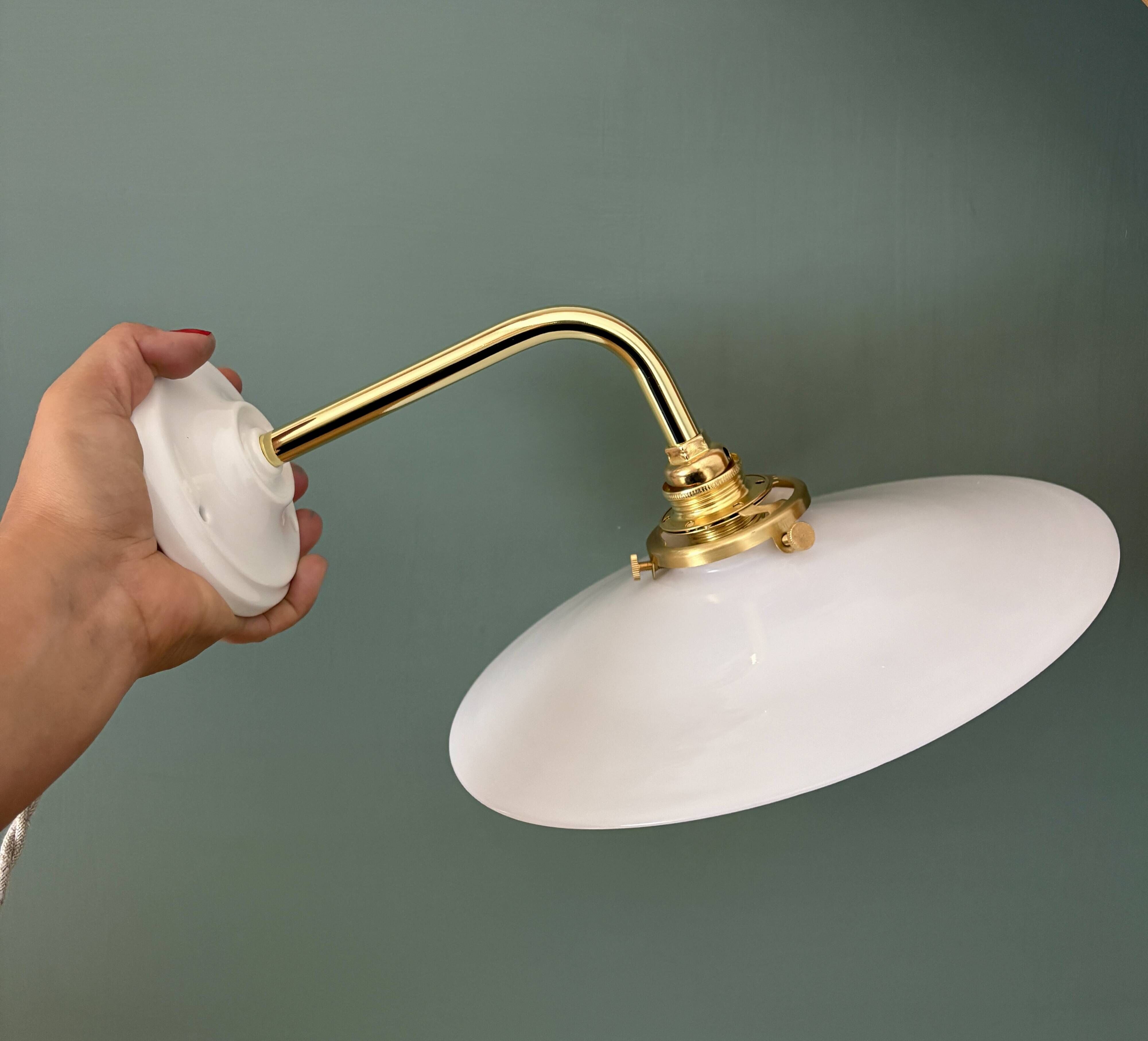 Vintage white opaline wall lamp with elbow arm