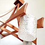 Scandinavian chandelier 4 burners Teak and tulips glass paste 60s Width 70.5 cm