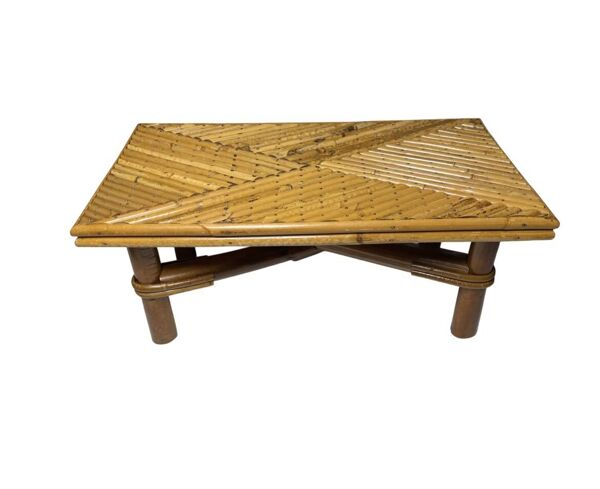 Marche-pied vintage en bambou et rotin