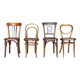 Set of 4 mismatched bistro chairs, 1900 to 1930 with wooden seats, Thonet, Baumann