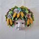 Masque mural vintage en céramique italienne, fait main, orné de détails floraux