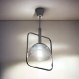 Space Age Pendant Lamp in Chrome Metal and Smoked Plexiglass, 1970s
