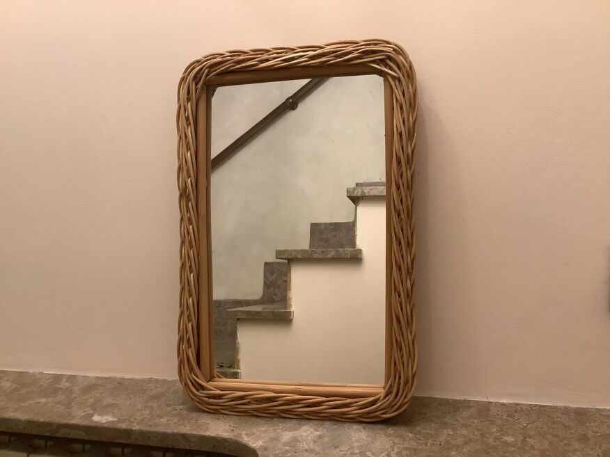 Ancien miroir rectangulaire osier rotin | Selency