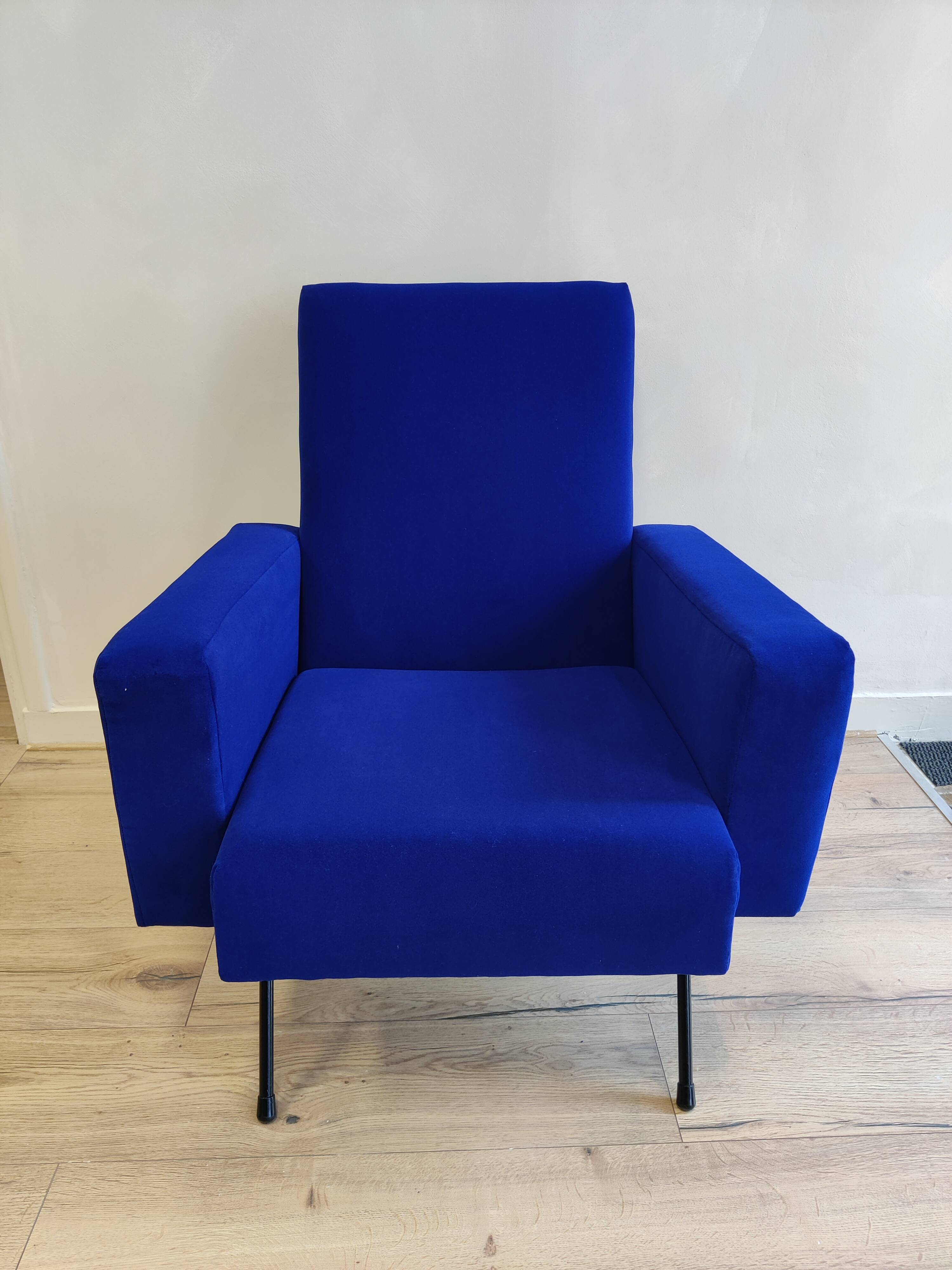 Vintage blue velvet armchair