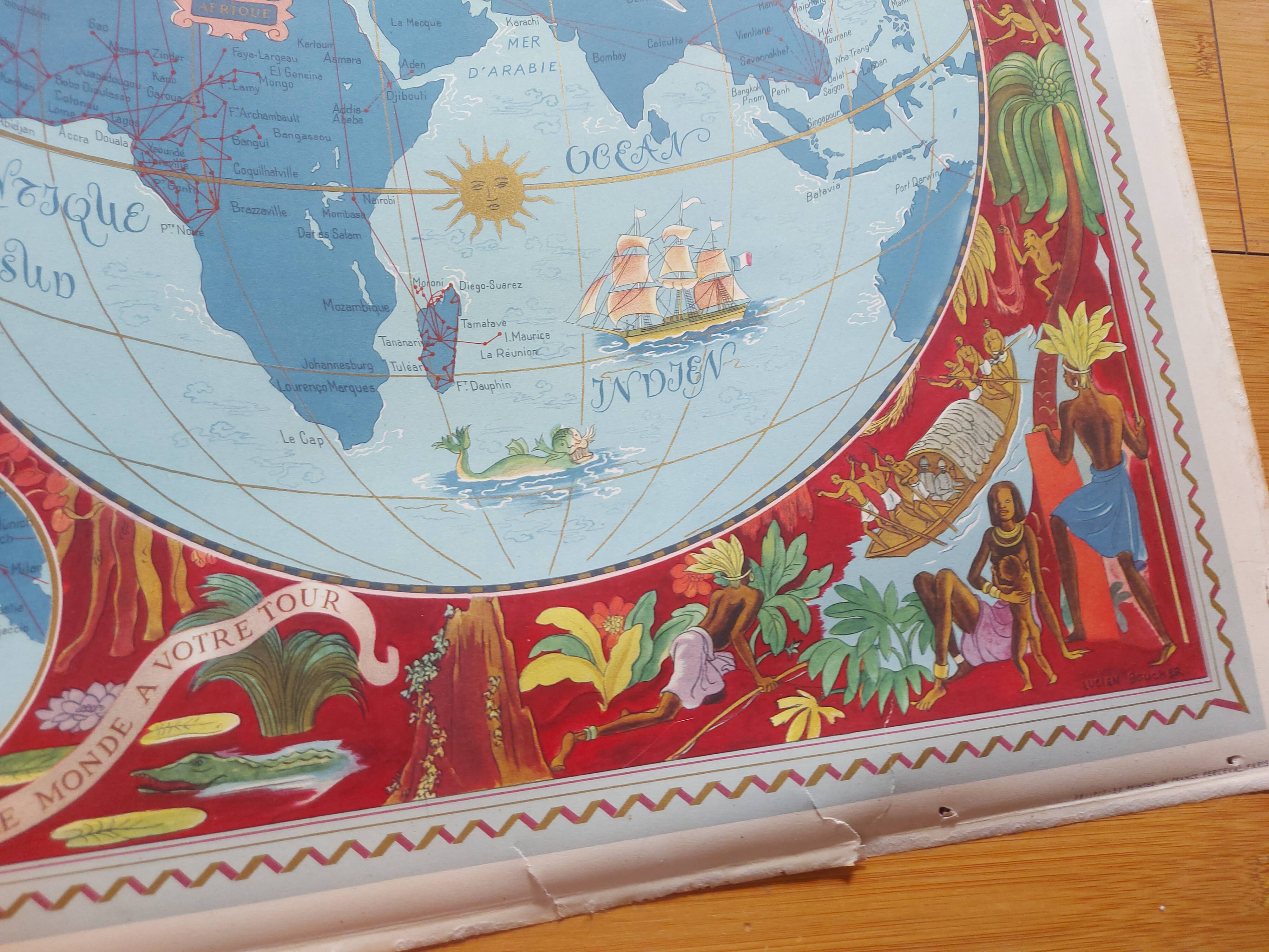 Poster, planisphere airline " air france " printing perceval