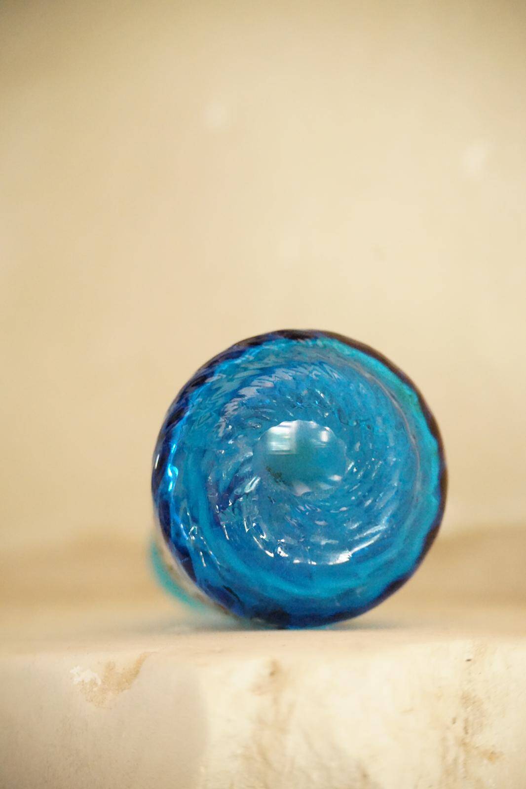 Legras blue enamelled glass carafe with wisteria decoration