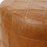 Vintage Round Brown Pouf Patchwork Patches Faux Leather 45cm