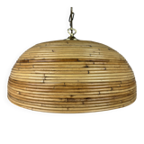 Midcentury Pencil Reed, Rattan, Bamboo and Brass Pendant Hanging Lamp, 1970