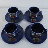 Vintage coffee set - blue and red flower patterns