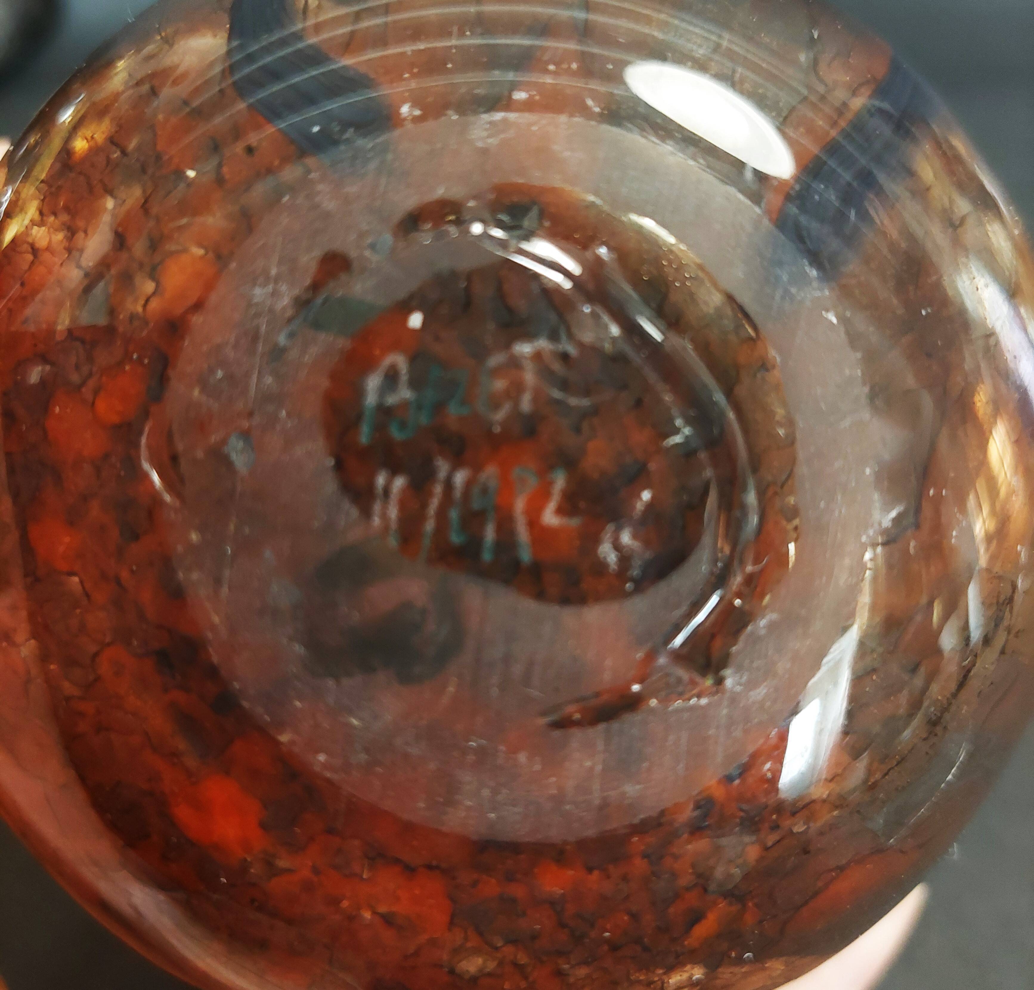 Vase vintage verre signé Jean-Marie Bizet daté novembre 1982