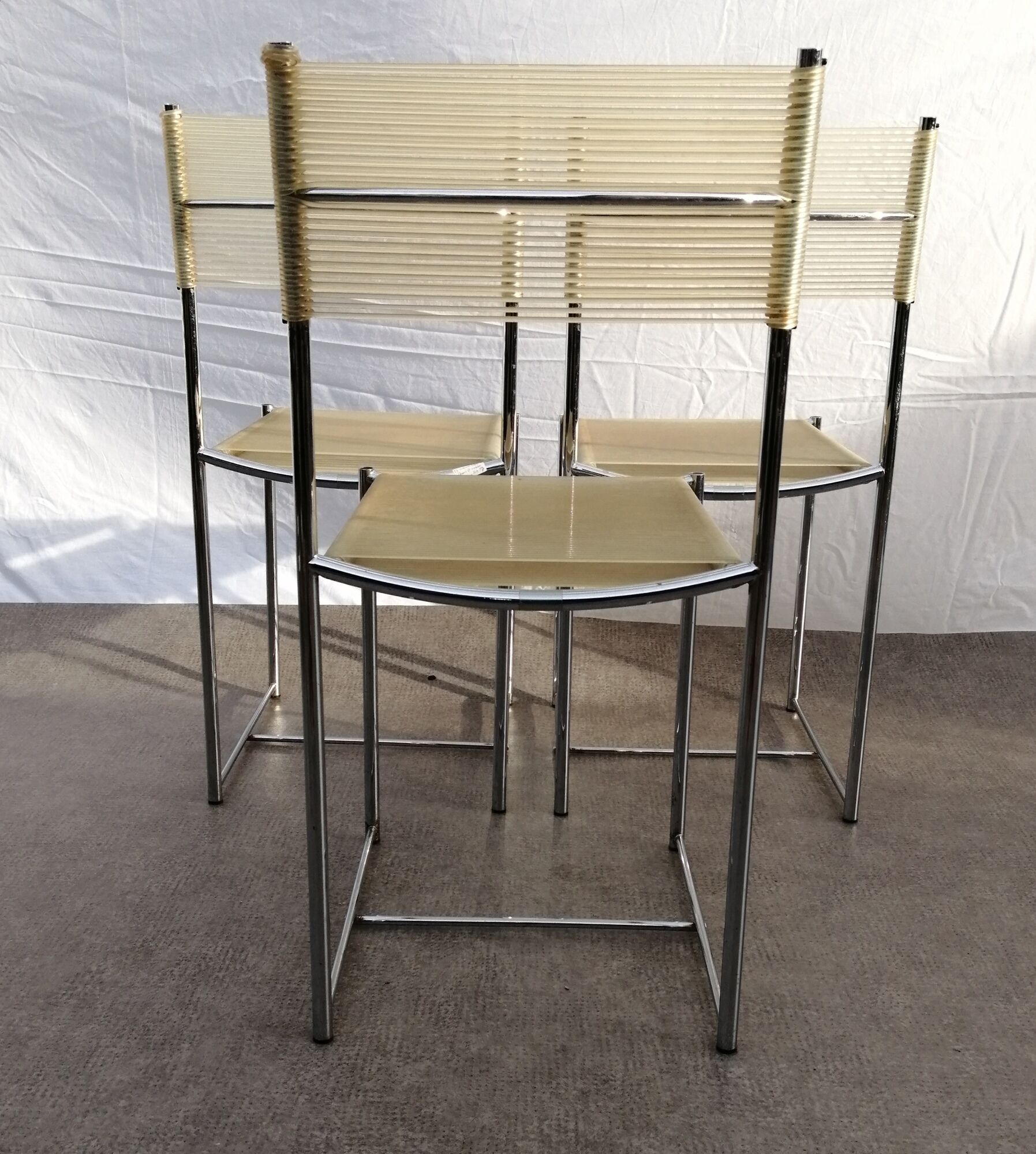 Set of 3 chrome spaghetti chairs model 101 from Belotti for Alias of the 70s-80s