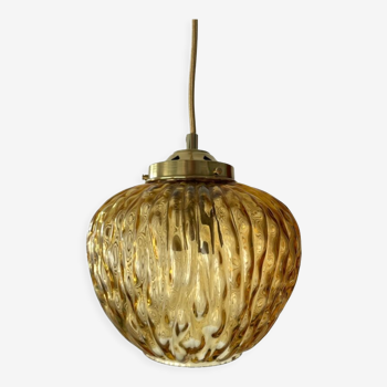 Vintage suspension lamp in glass and brass electrified to new