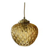 Vintage suspension lamp in glass and brass electrified to new