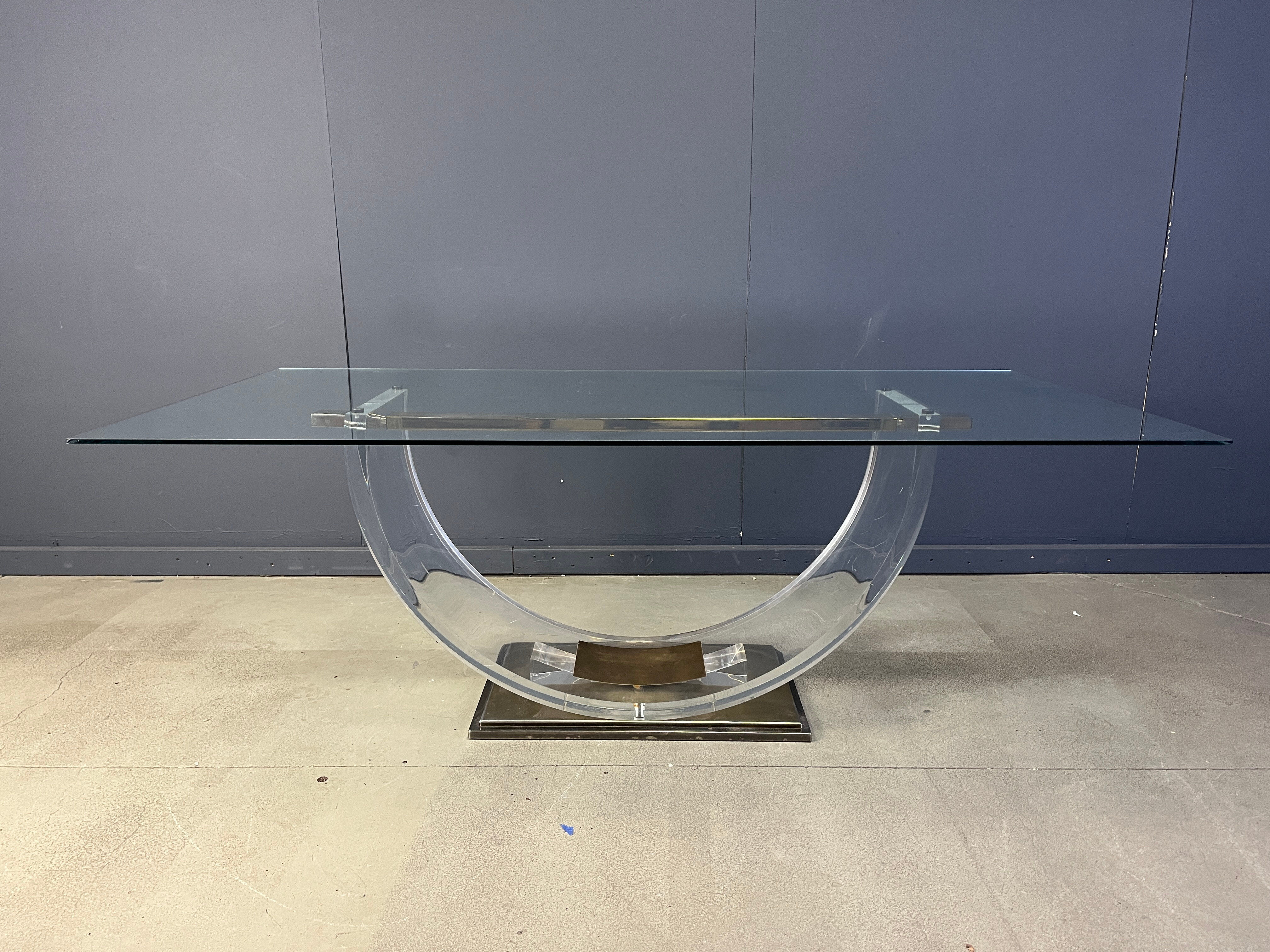 Vintage lucite and brass dining table, 1970s