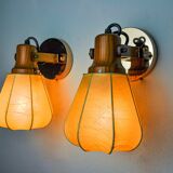 Pair of articulated "Cocoon" wall lights, resin and pine, Italy, 1970