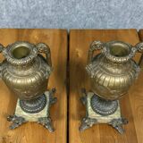 Pair of Napoleon III period vases or cassolettes in spelter with gilded patina