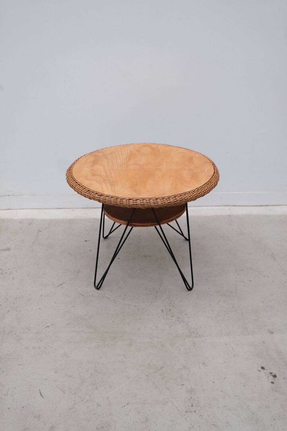 Coffee table in rattan and metal, France 1950