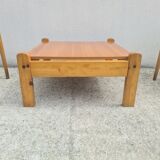 Brutalist square coffee table, solid pine, vintage