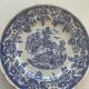 7 flat plates english pattern blue peasant scene vintage