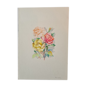 Roses - Small watercolor signed