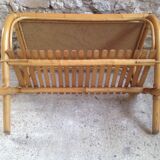 Side table in rattan and wicker curved vintage years 60/70