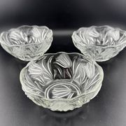 Small Pressed Glass Bowls with Frosted Tulip Decor - Vintage Bowls
