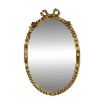 French Oval Mirror with Bow Roses Louis XVI Gold 45cm