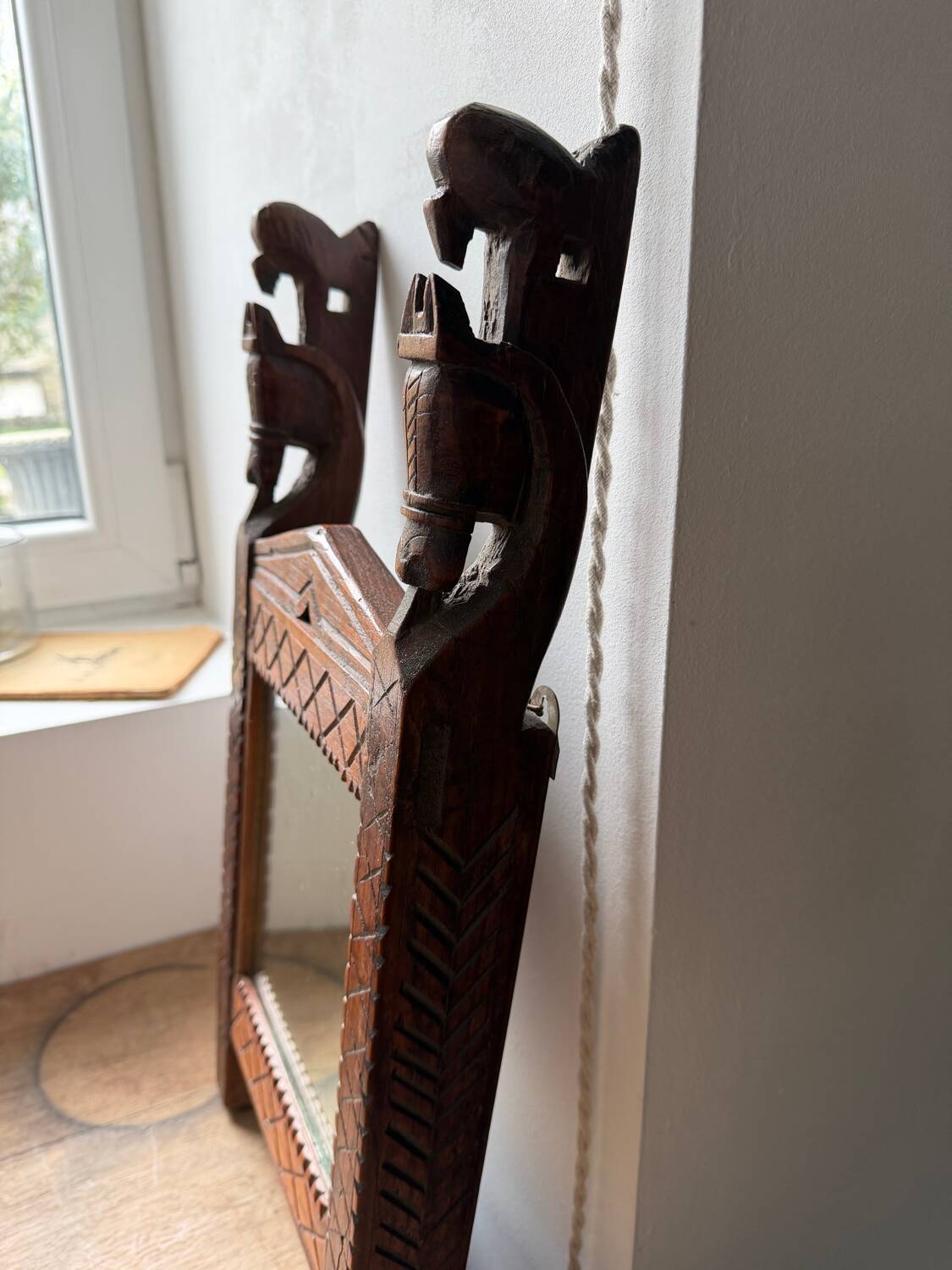Carved solid wood mirror