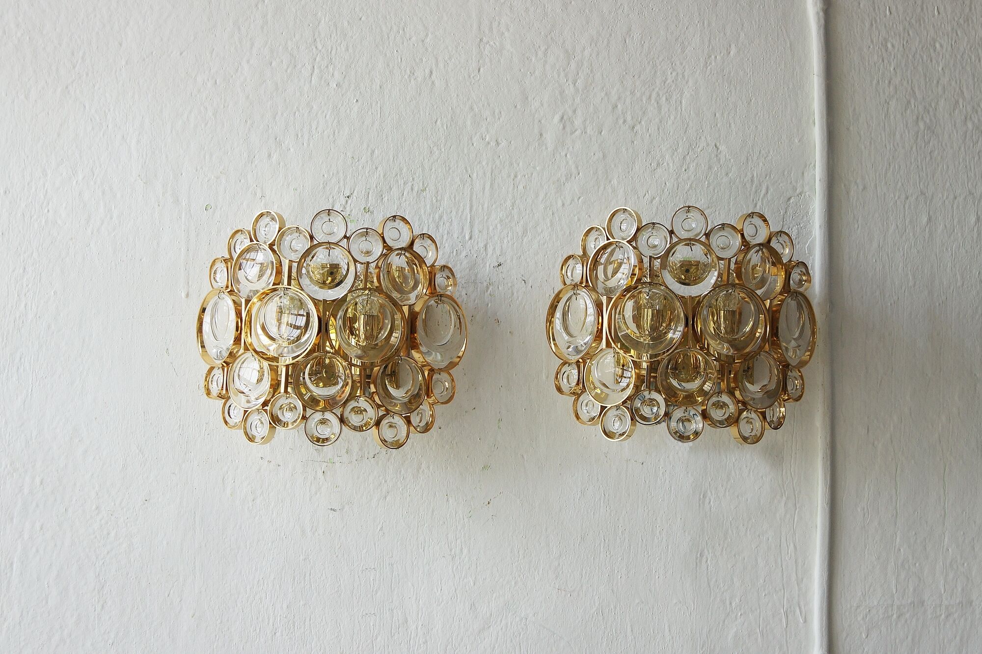Brass and crystal glass wall lamps from Palwa