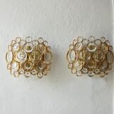 Lampes murales en laiton et cristal en verre de Palwa