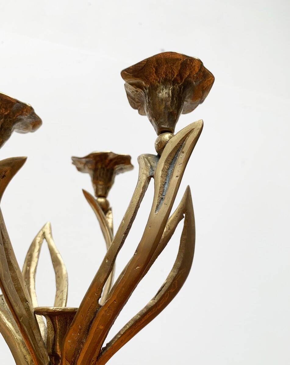 Vintage brutalist floral metal candlestick
