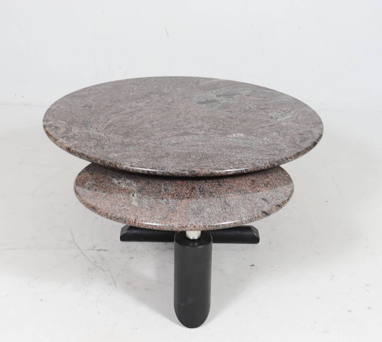 Sculptural coffee table in granite and wood, Italy 1980s.