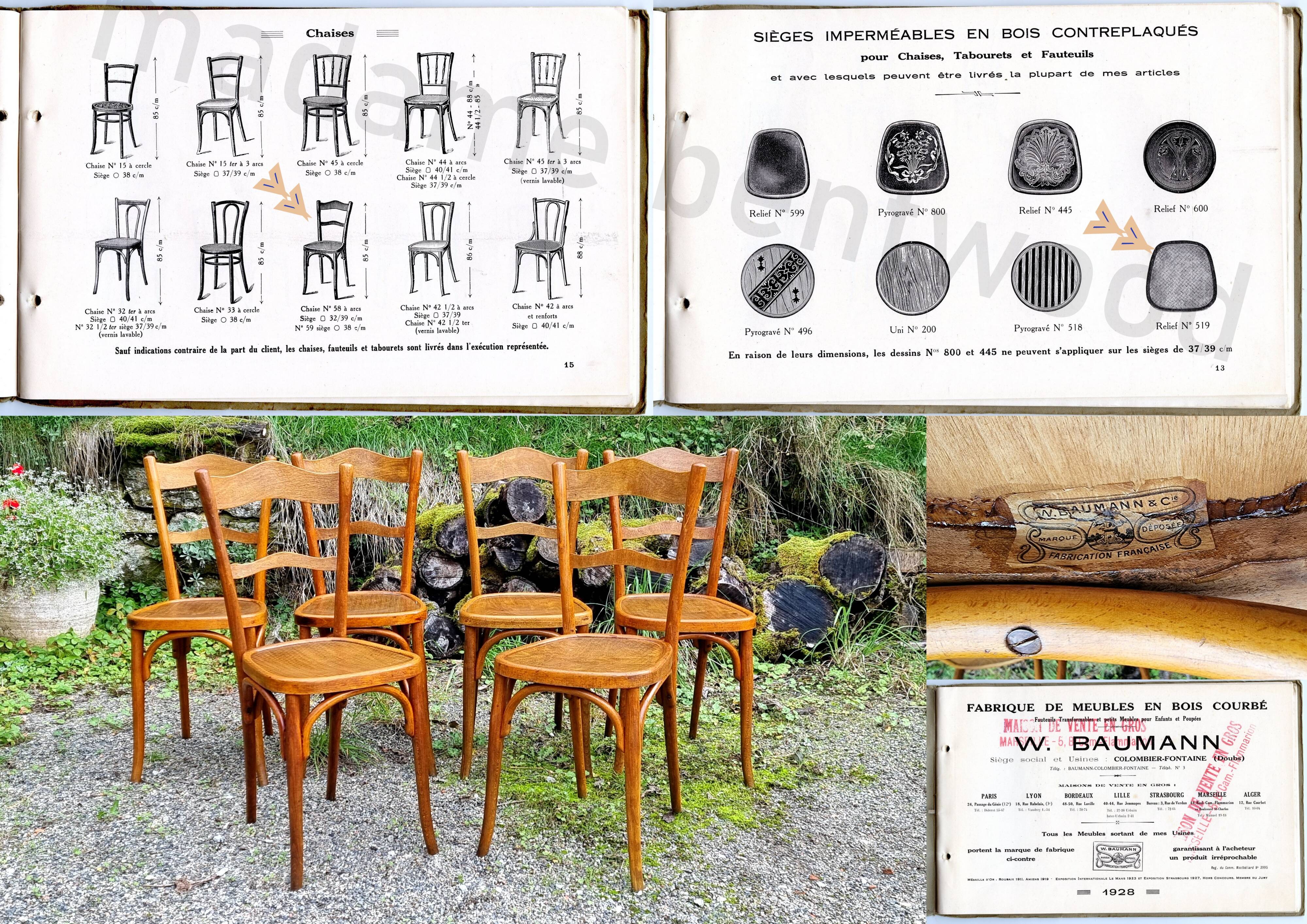 6 Baumann bistro chairs n°58 from the 20s