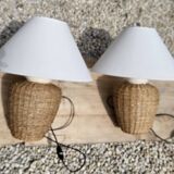 Pair of vintage braided rope bedside lamps
