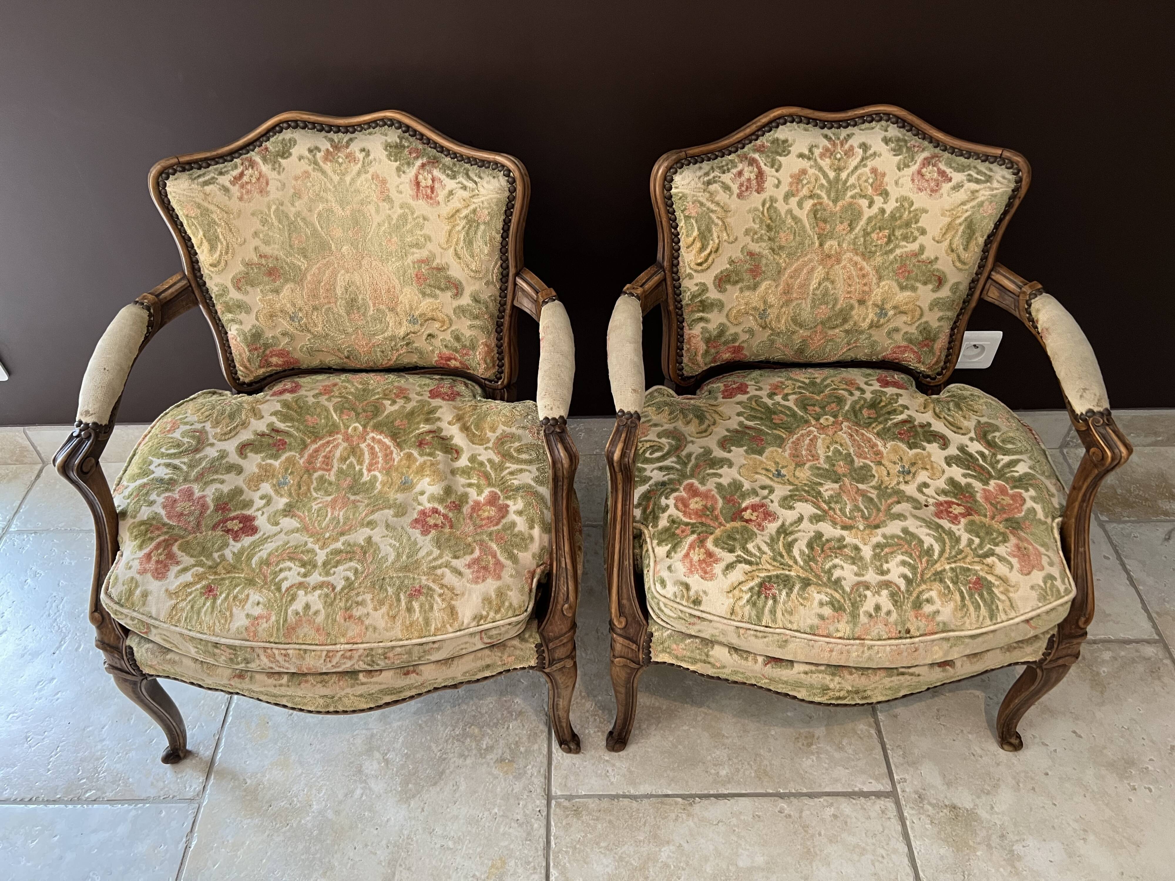 Pair of convertible armchairs, Lous XV style bergères