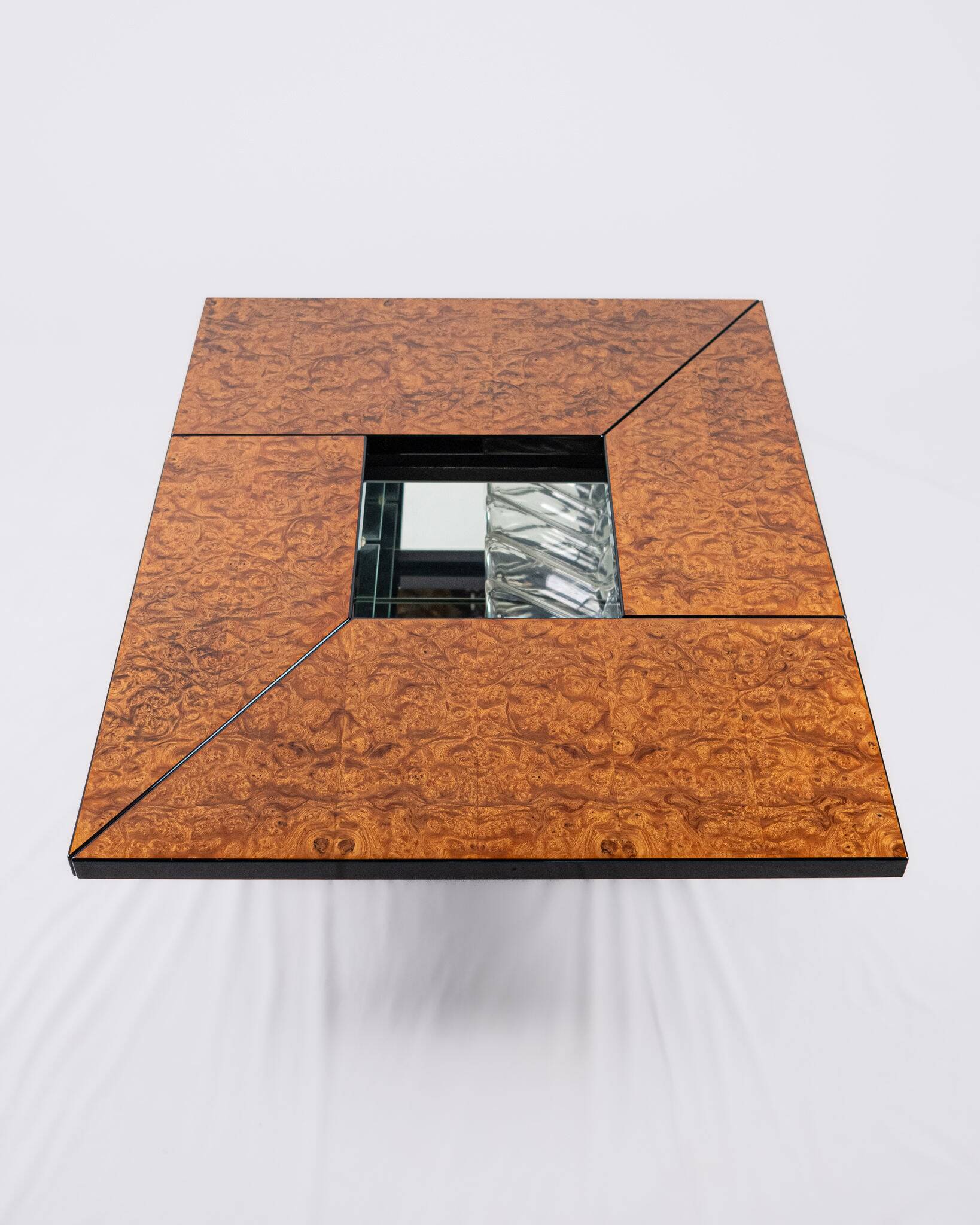 Table basse bar en loupe d'orme, Paul Michel pour Roche Bobois, 1980s