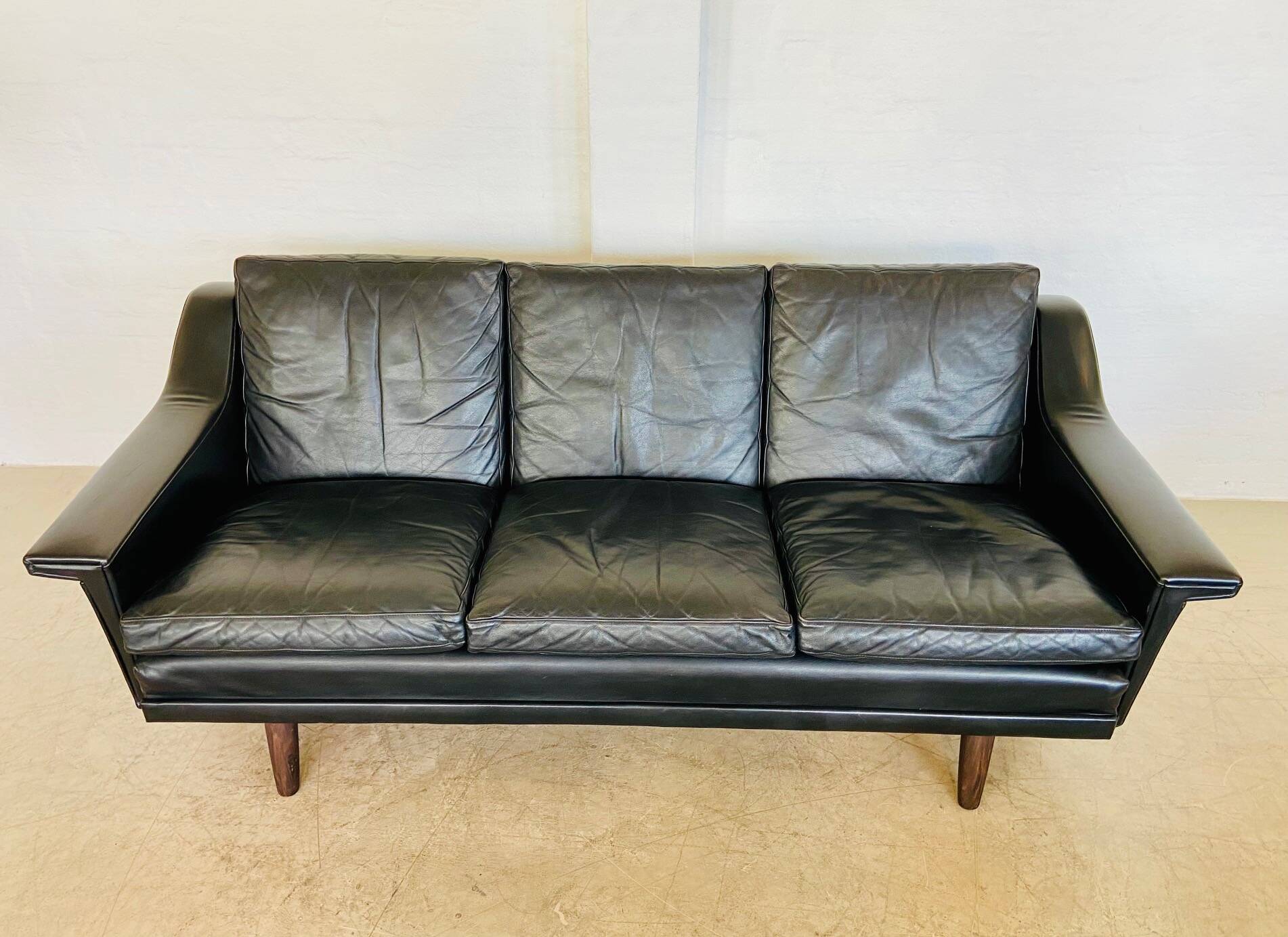 Vintage Danish Mid-Century Georg Thams 3-Seater Sofa in Black Leather, 1960