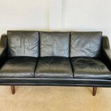 Vintage Danish Mid-Century Georg Thams 3-Seater Sofa in Black Leather, 1960