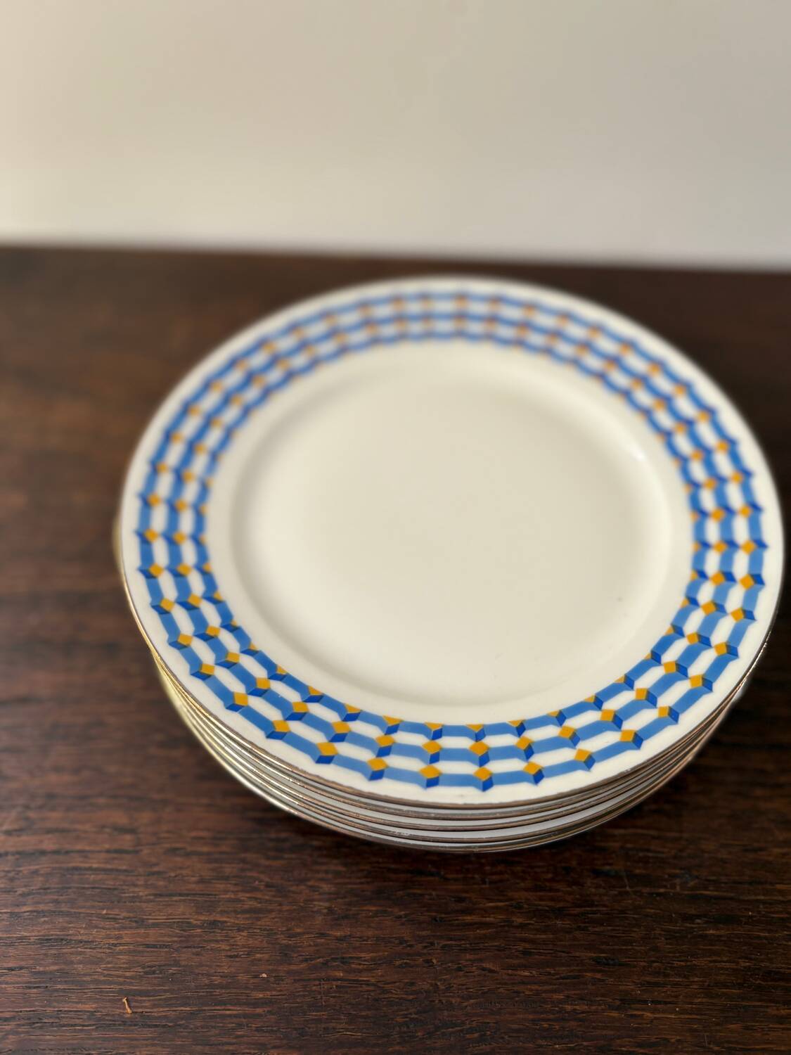set of 5 geometric Limoges porcelain plates
