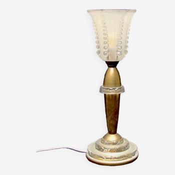 Lampe 1930 laiton et pièces de verre épais