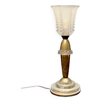 Lampe 1930 laiton et pièces de verre épais