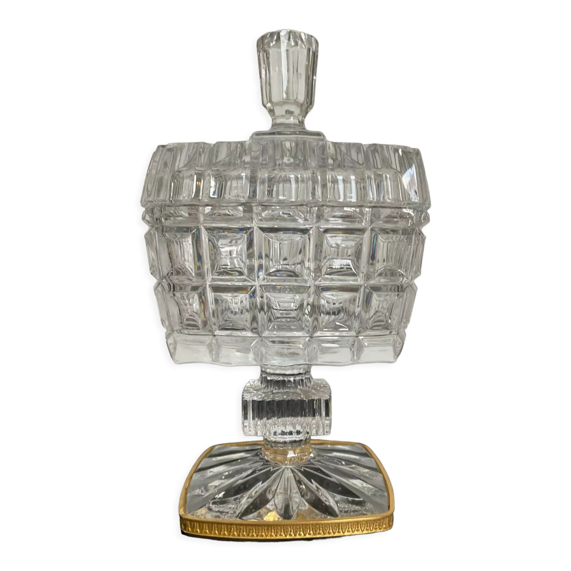 Vintage glass and brass candy box