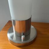 Vintage lamp in opaline and brushed aluminum