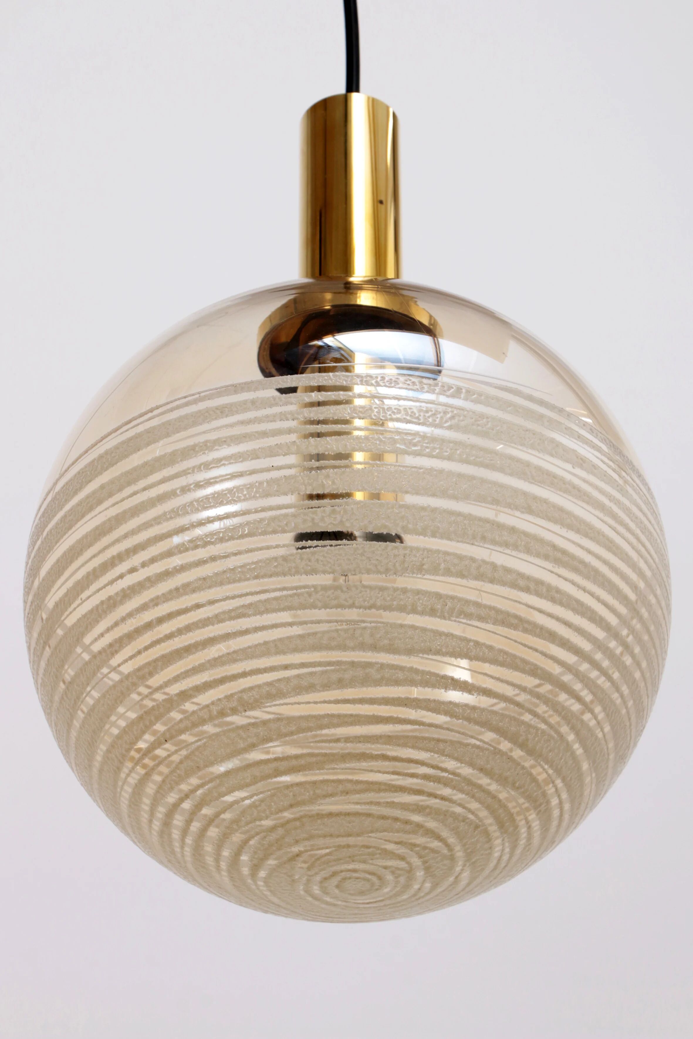Glashütte Limburg hanging lamp amber glass, 1960s