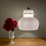 XXL vintage opaline pendant lamp with silver edges
