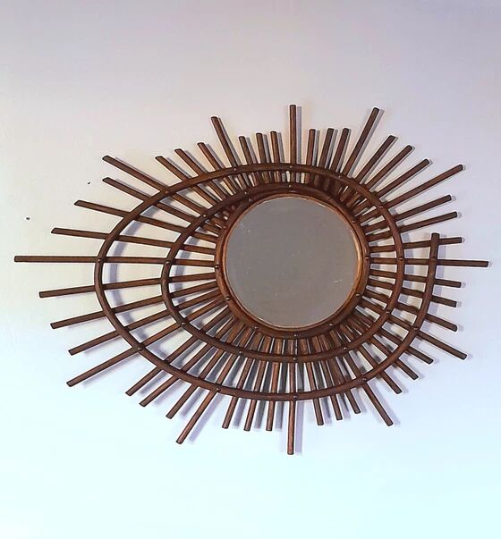 Miroir spirale en rotin 1960