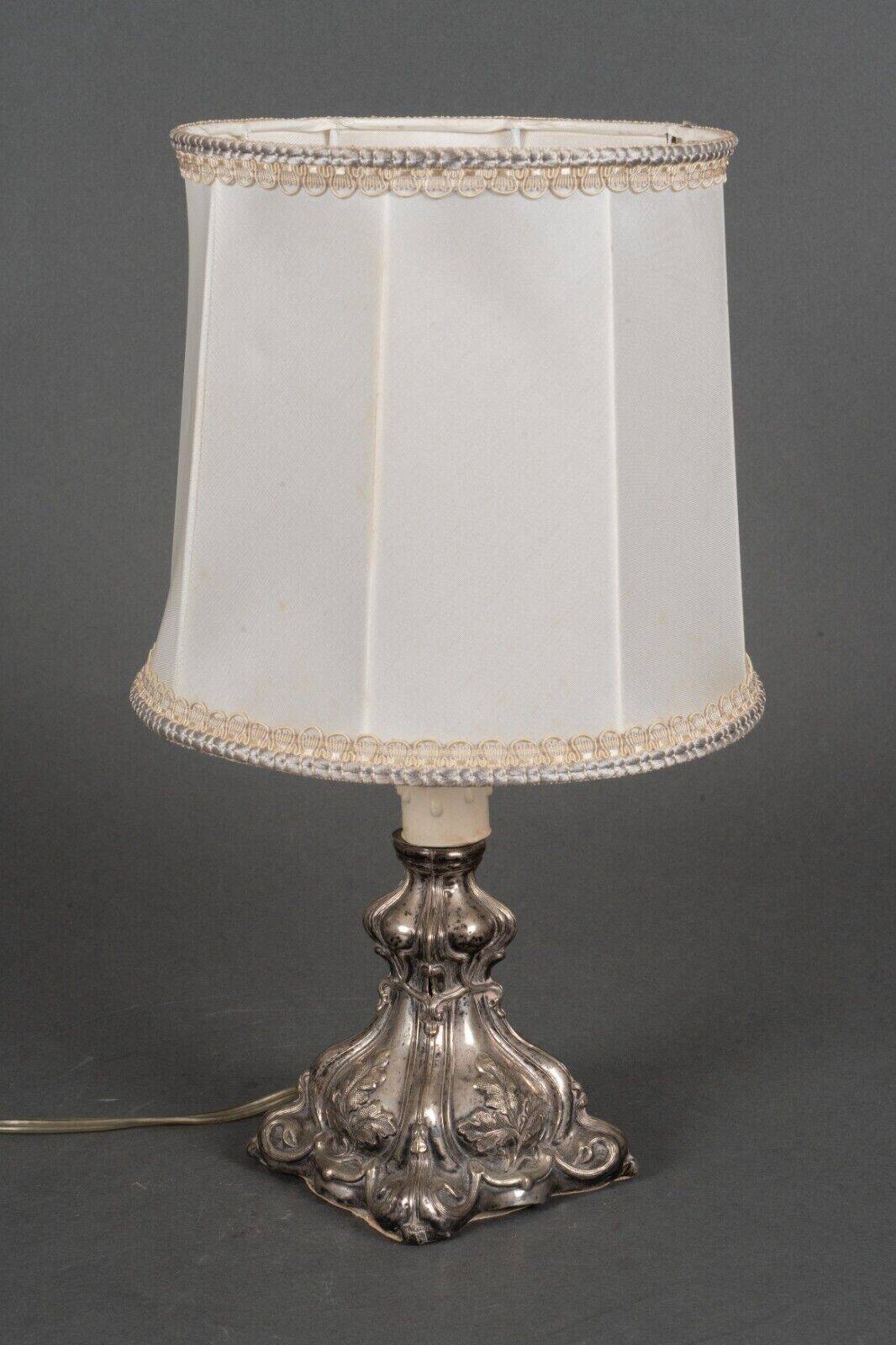 Louis XIV style 19th century silver or silver metal lamp with white lampshade