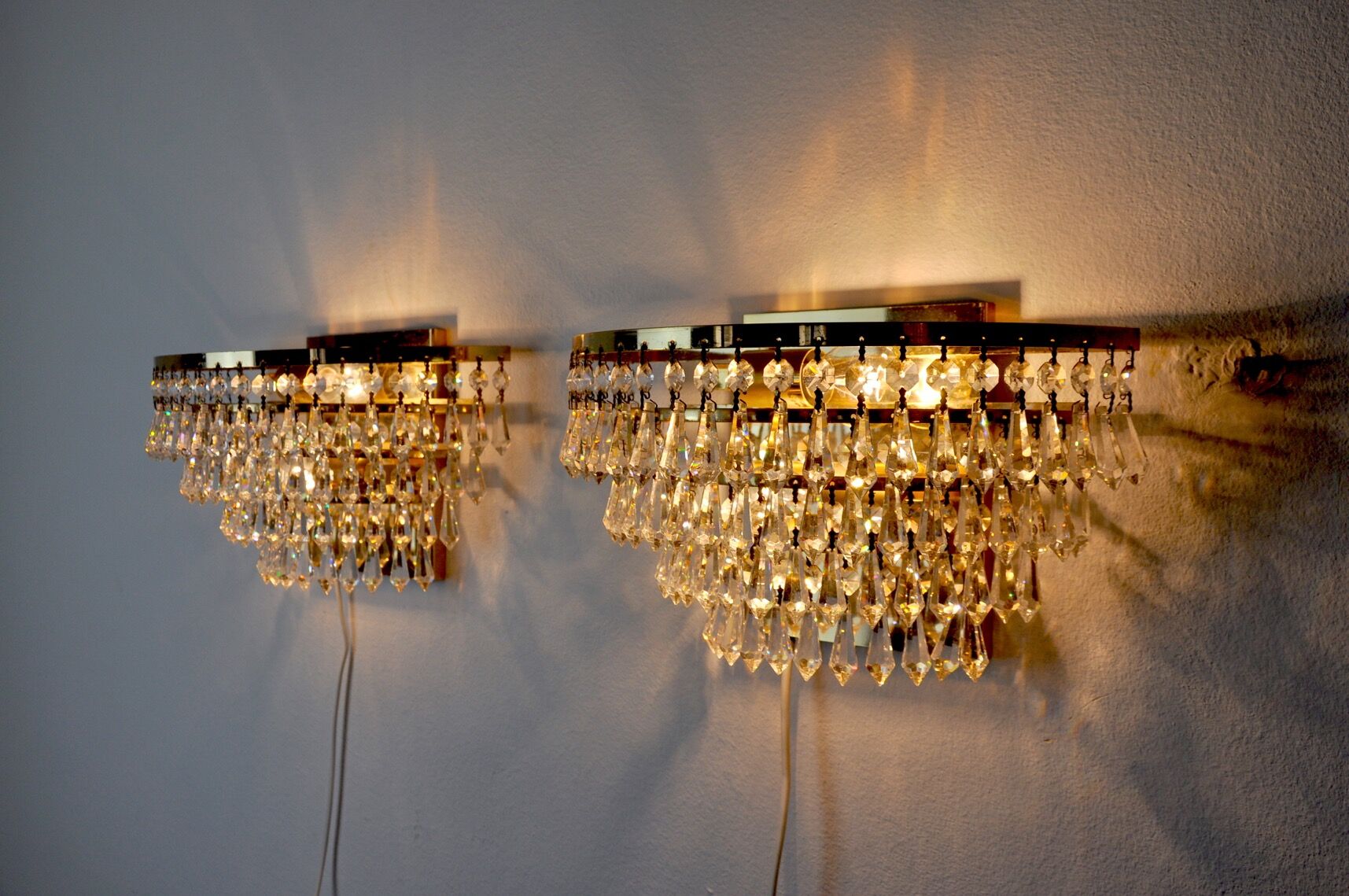 Regency sconces pair, cut crystals, Spain, 1980