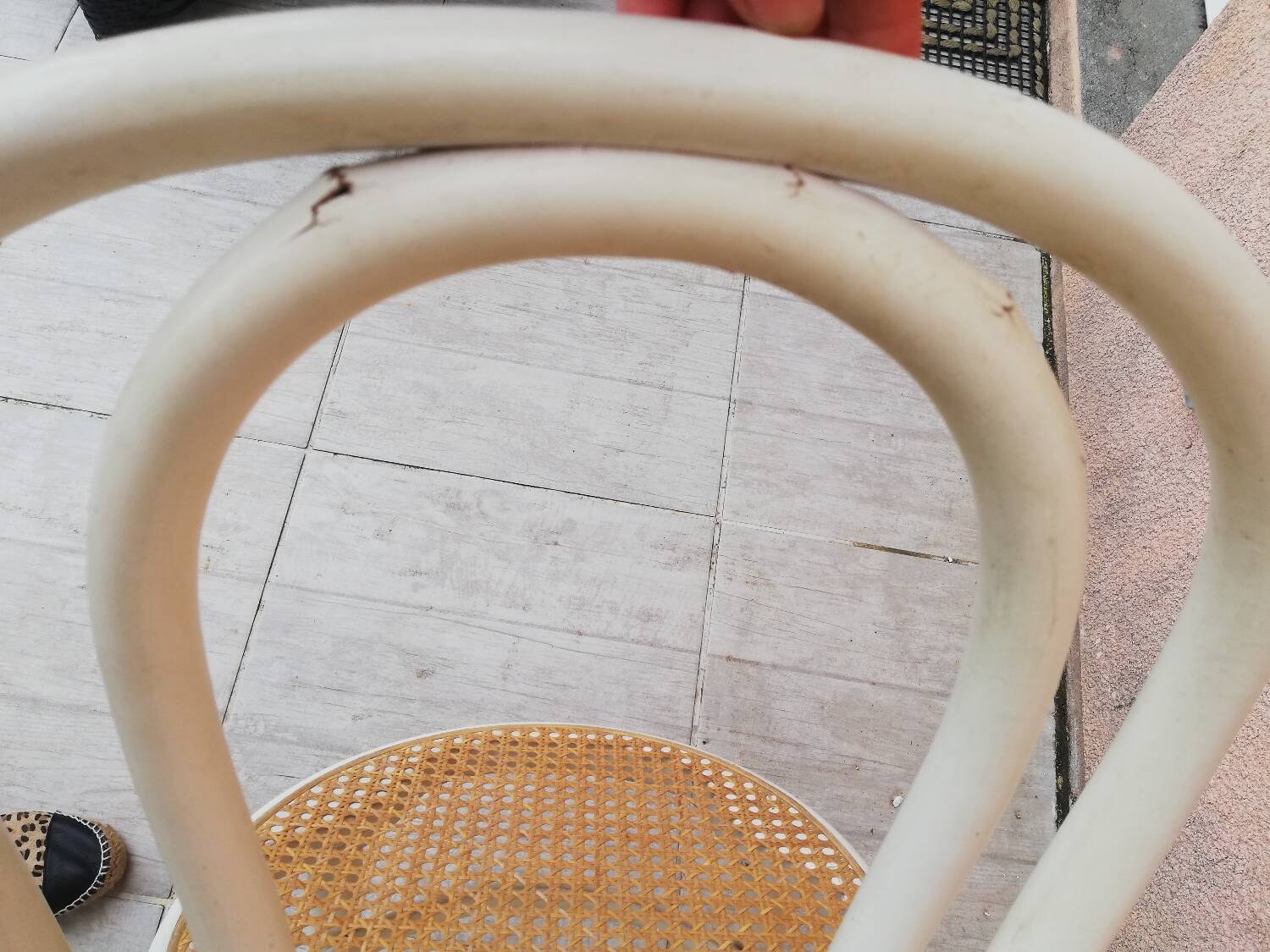 Lot of three Vintage ecru natural cane bistro chairs